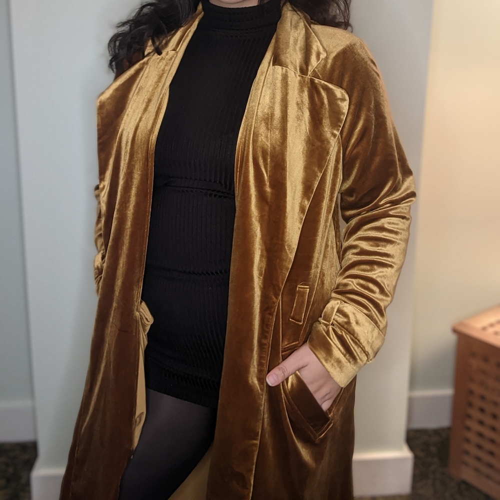 House of CB London Bronze Velvet Trench Coat